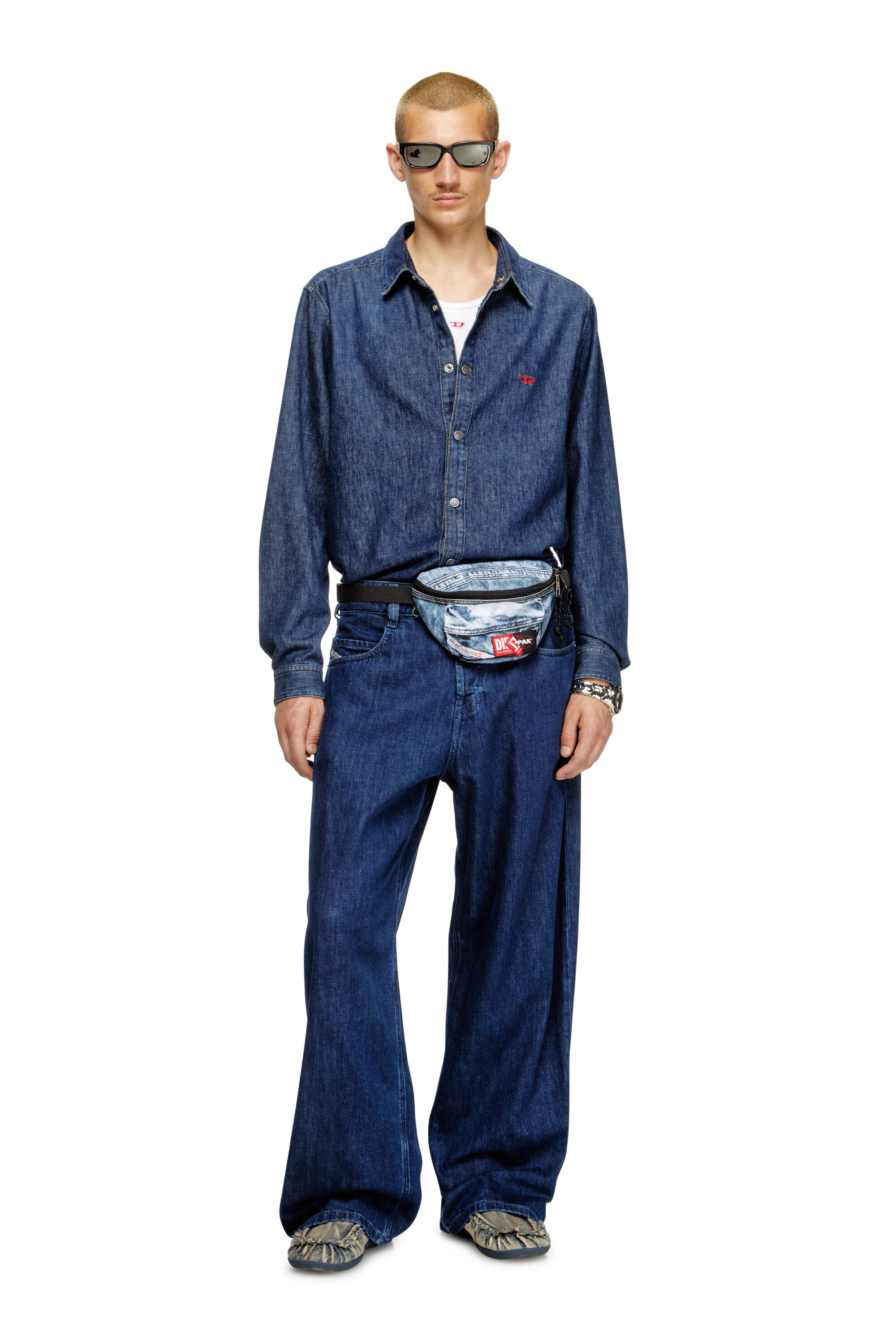Diesel - DIESEL SPRINGER, Unisex's Belt bag in trompe l'oeil denim in Blue - 5