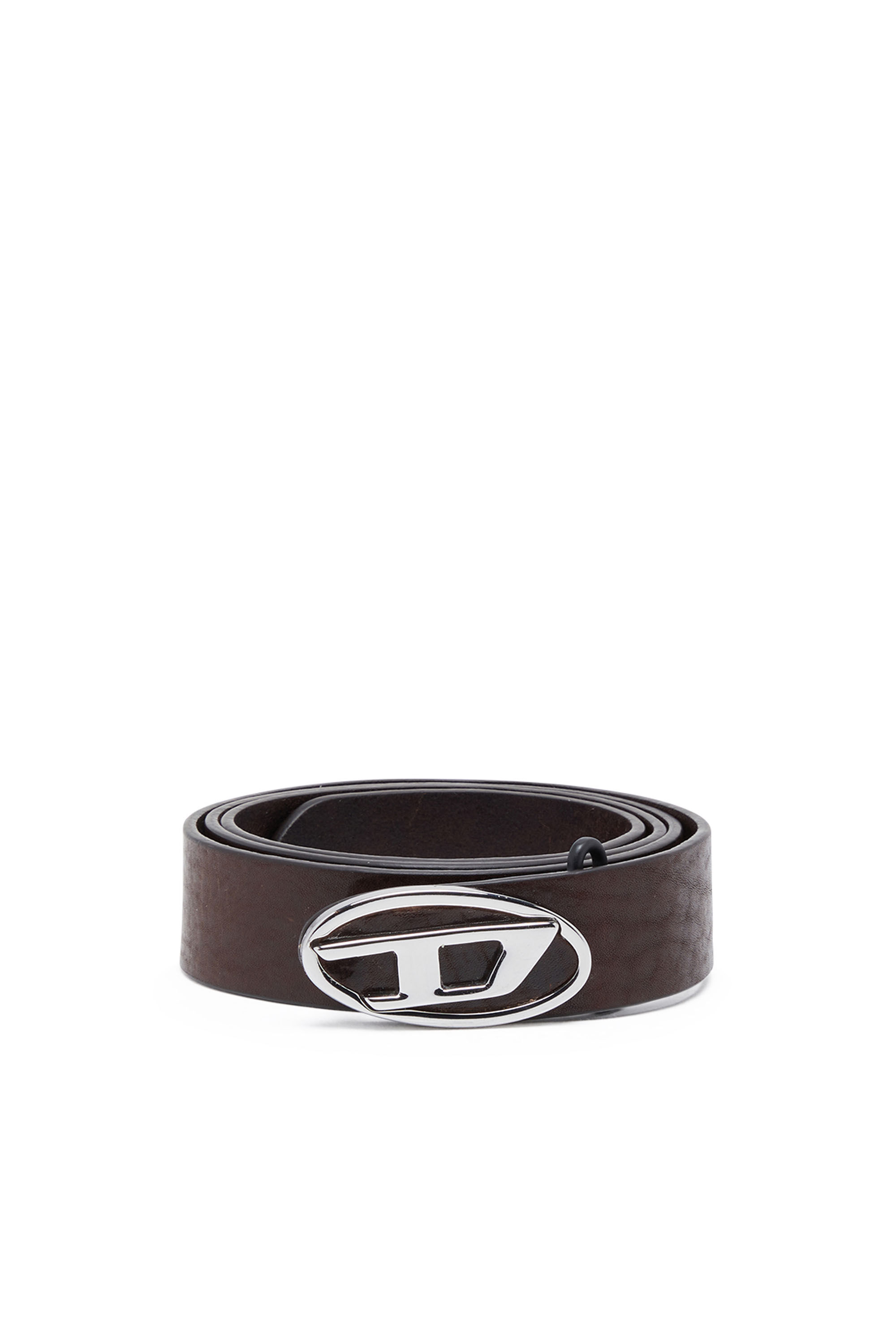 Diesel - B-1DR-LAYER, Man's 2.9cm leather belt with oval d logo in Dark Brown - 1