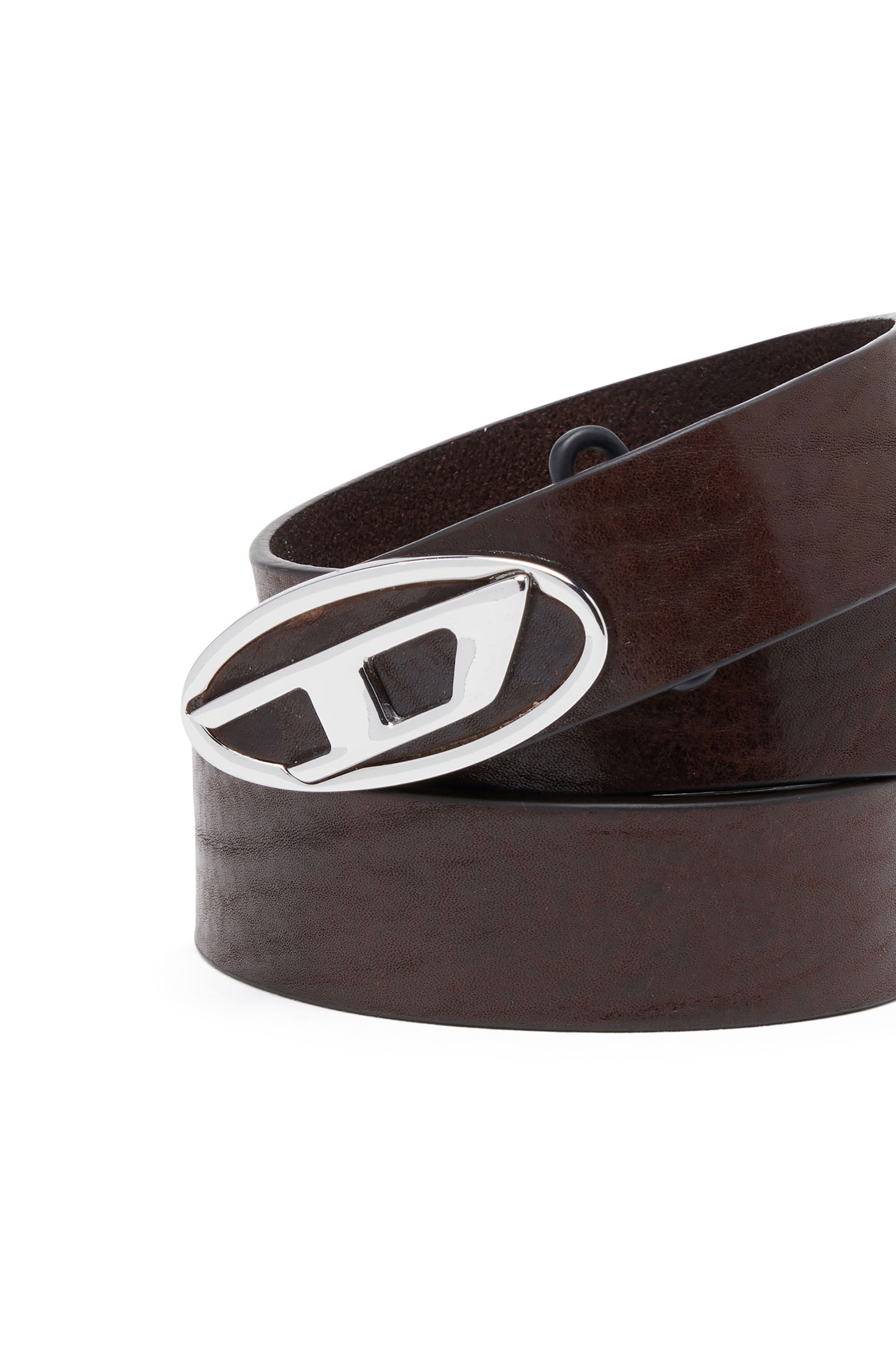 Diesel - B-1DR-LAYER, Man's 2.9cm leather belt with oval d logo in Dark Brown - 3