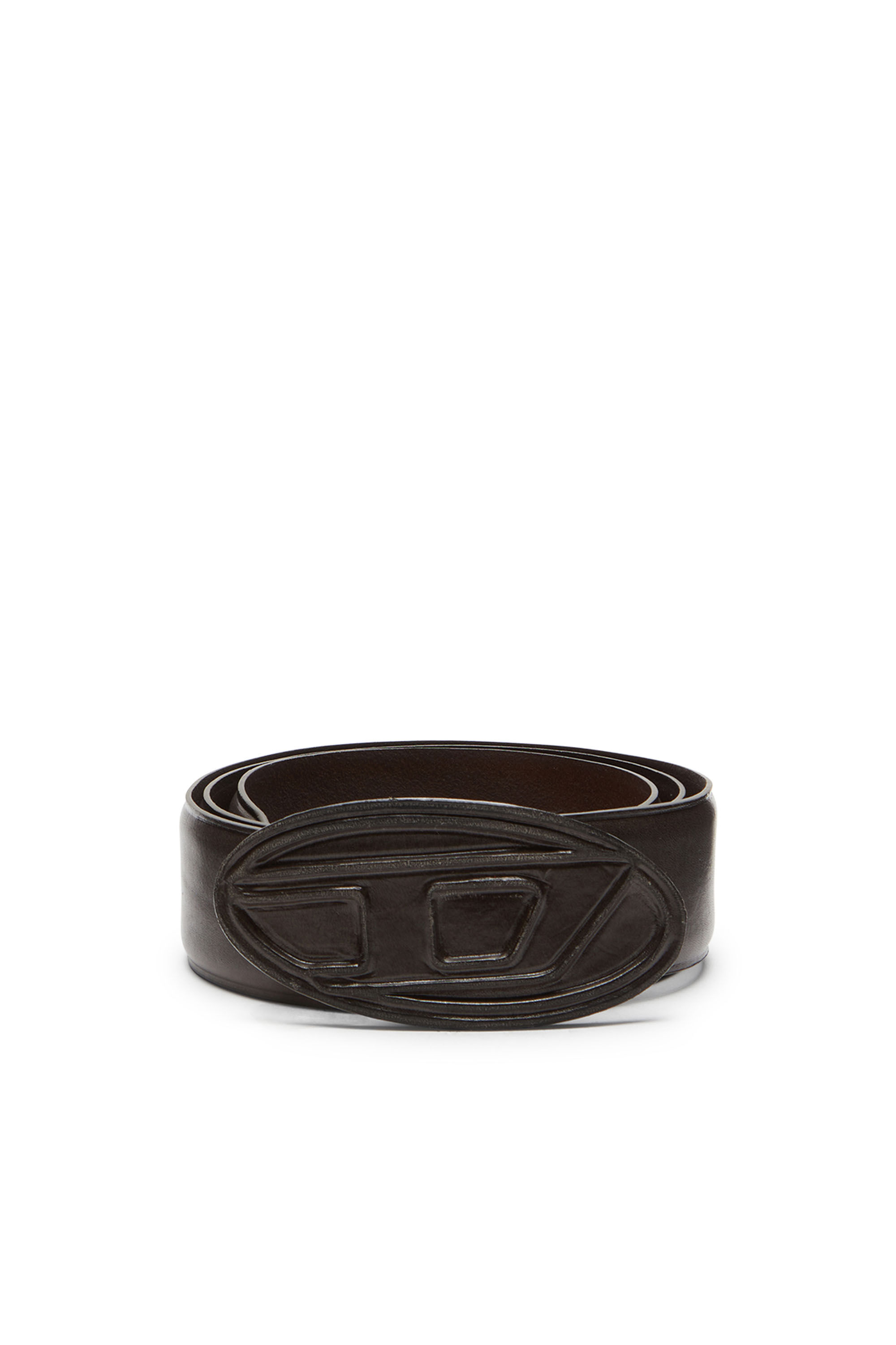 Diesel - B-1DR SCRATCH, Man's 4cm Leather belt with leather-covered buckle in Dark Brown - 1