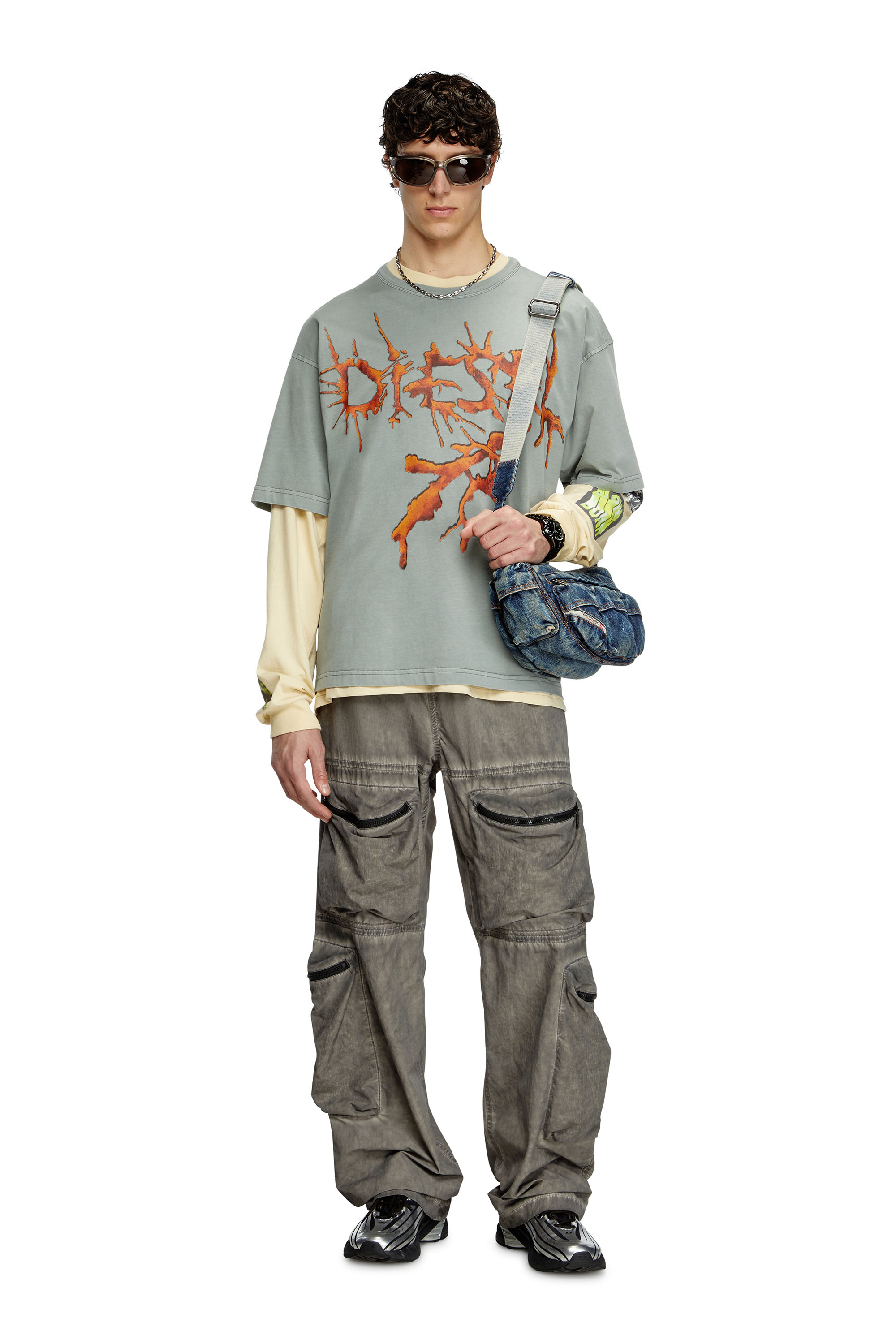 Diesel - T-BOXT-R28, Man's T-shirt with tattoo graphics in Grey - 3