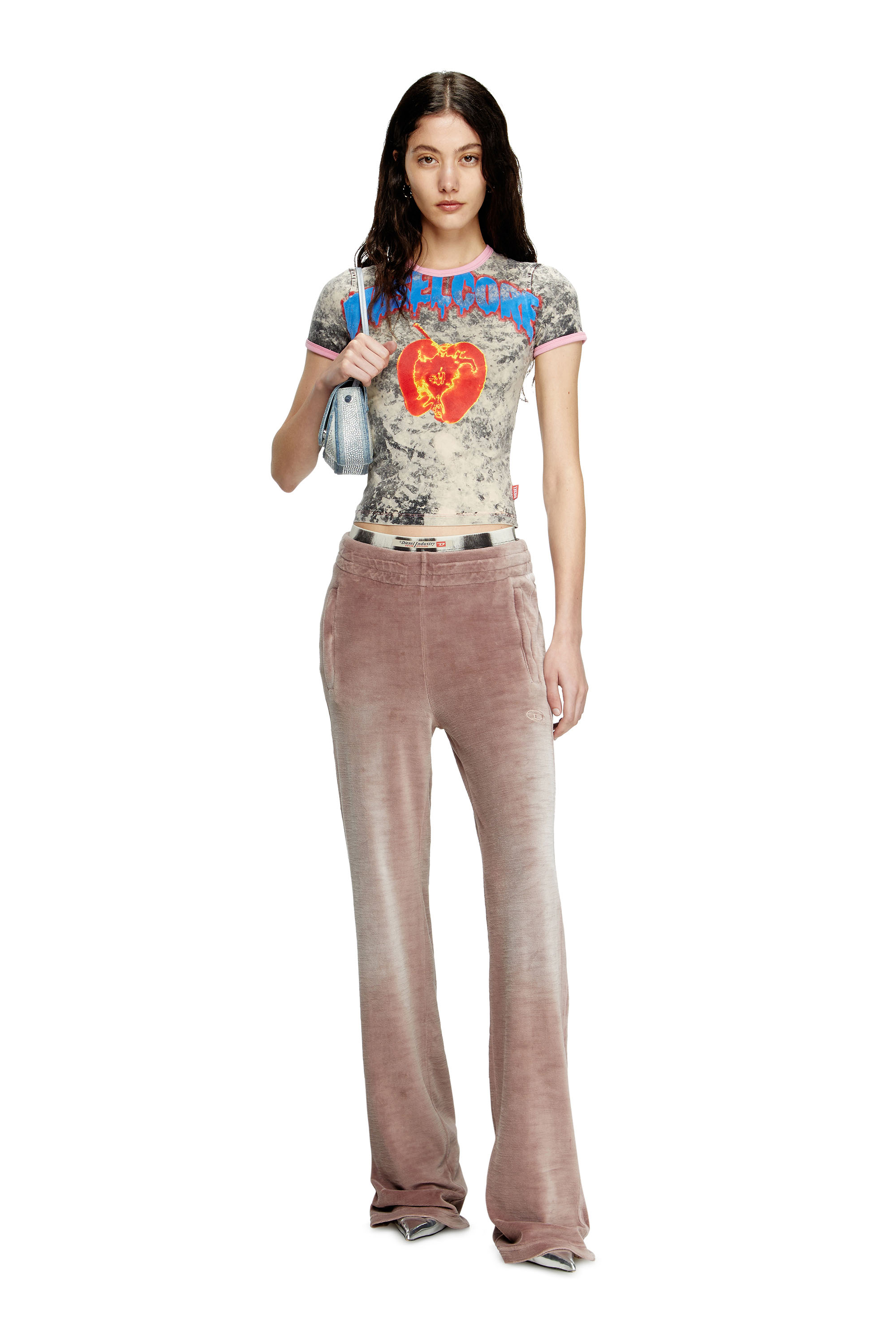 Diesel - T-UNCUTIES-SHORT-Q1, Woman's T-shirt with Diesel Core print in Grey - 3