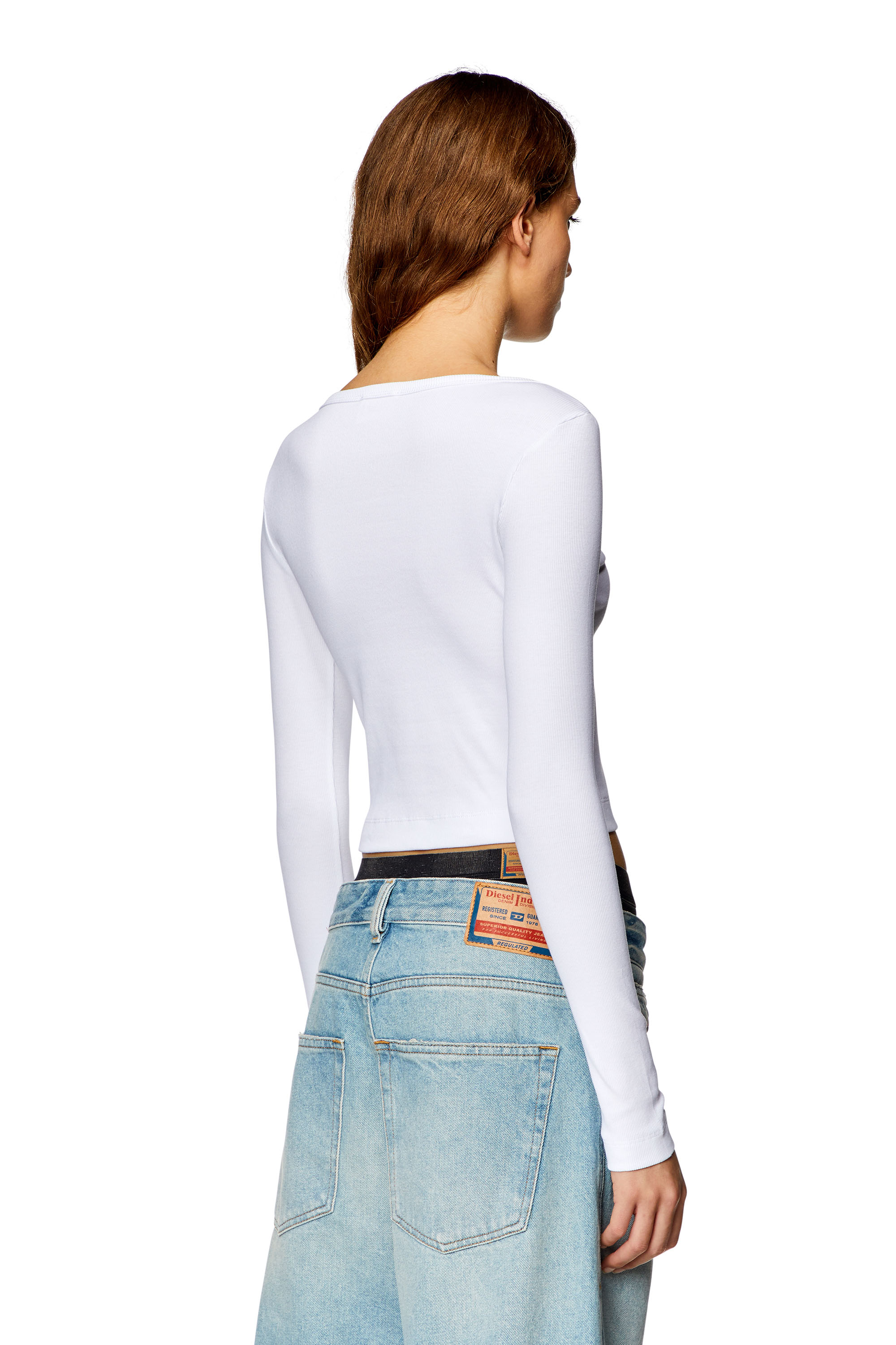 Diesel - T-BALLET-D, Woman's Long-sleeve top with embroidered D patch in White - 4