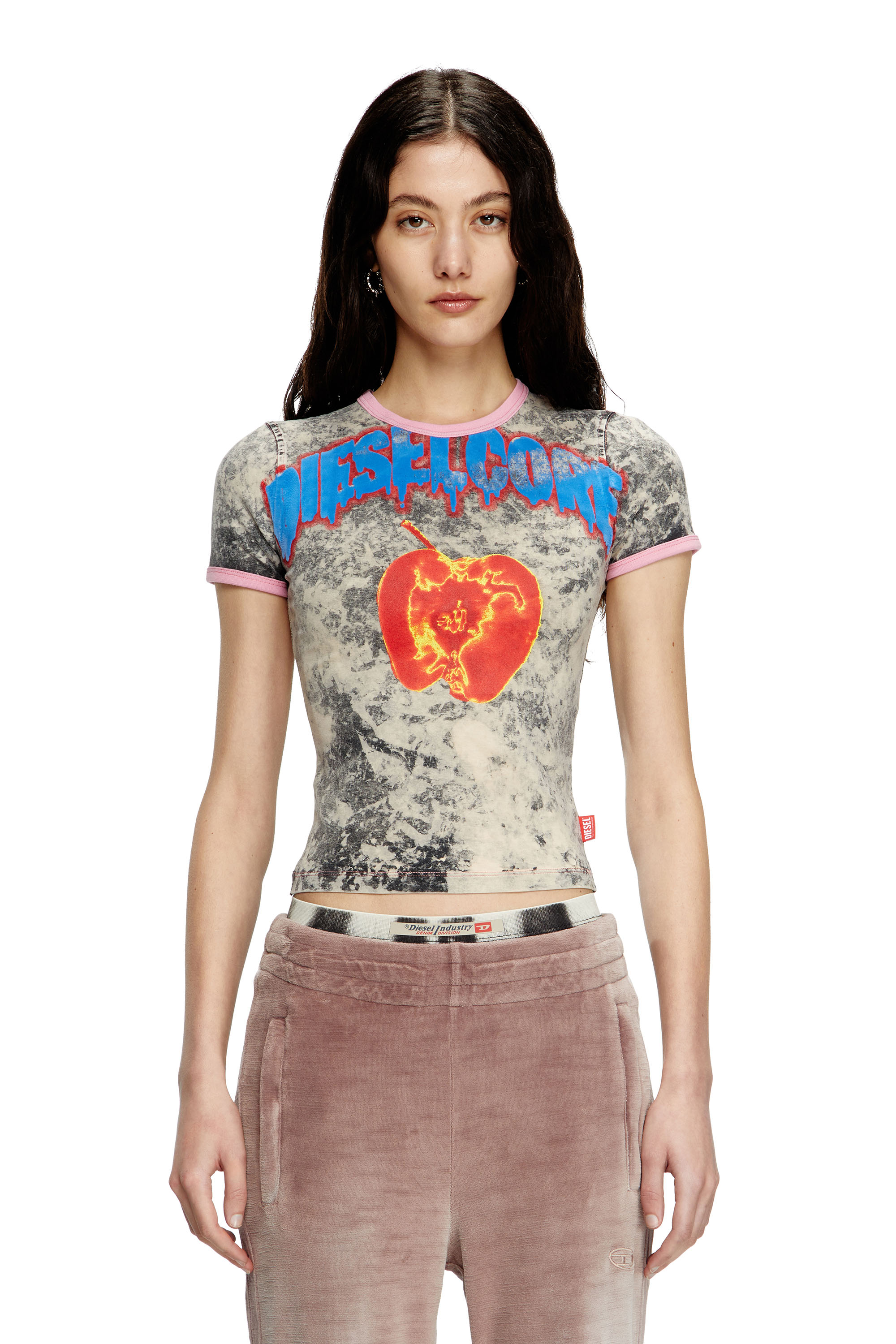 Diesel - T-UNCUTIES-SHORT-Q1, Woman's T-shirt with Diesel Core print in Grey - 2